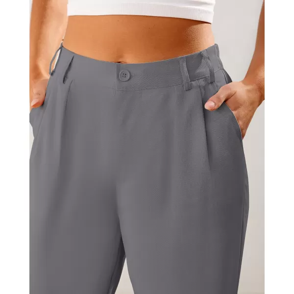 imageGRAPENT Capri Dress Pants for Women High Waisted Pleated Lightweight Straight Leg Elastic Wasit Crop Trousers Work PantsTitanium Gray
