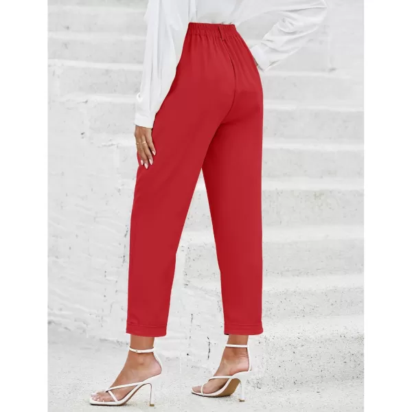 imageGRAPENT Capri Dress Pants for Women High Waisted Pleated Lightweight Straight Leg Elastic Wasit Crop Trousers Work PantsTrue Red