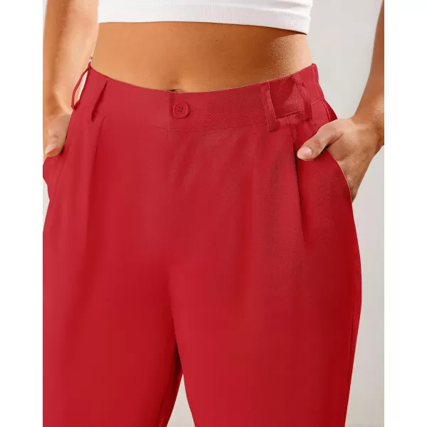 imageGRAPENT Capri Dress Pants for Women High Waisted Pleated Lightweight Straight Leg Elastic Wasit Crop Trousers Work PantsTrue Red