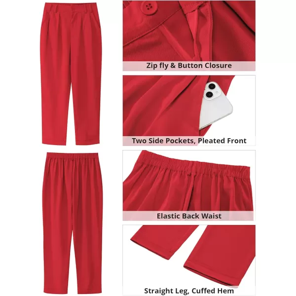 imageGRAPENT Capri Dress Pants for Women High Waisted Pleated Lightweight Straight Leg Elastic Wasit Crop Trousers Work PantsTrue Red