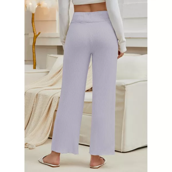 imageGRAPENT Ribbed Wide Leg Pants Woman High Waisted Pull On Lounge Fleece Knit Fall Smocked Elastic Waist Pants with PocketGrey