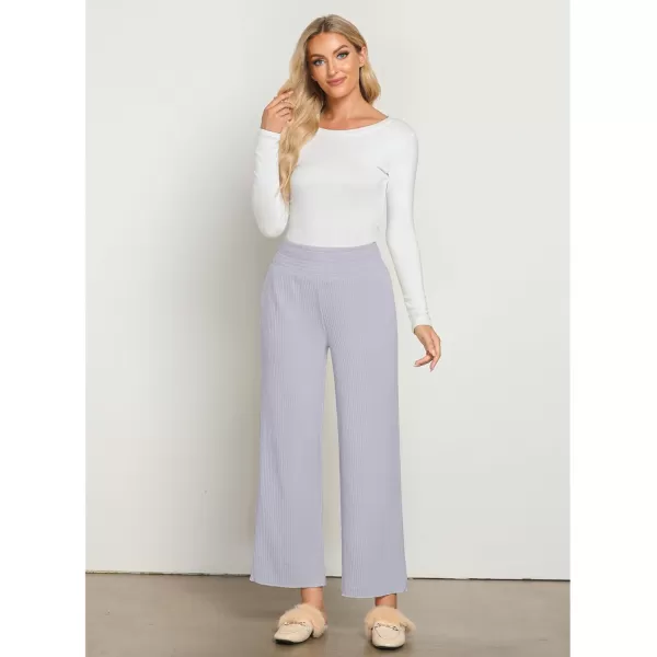 imageGRAPENT Ribbed Wide Leg Pants Woman High Waisted Pull On Lounge Fleece Knit Fall Smocked Elastic Waist Pants with PocketGrey