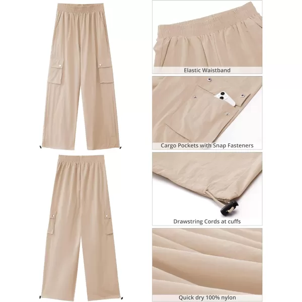 imageGRAPENT Womens Cargo Pants High Waisted Baggy Parachute Pants Elastic Waist Adjustable Drawstring Nylon Y2K TrousersBeige