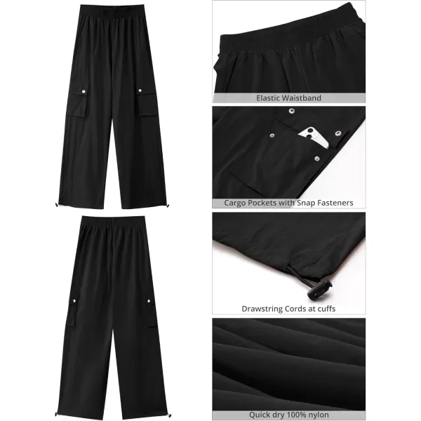imageGRAPENT Womens Cargo Pants High Waisted Baggy Parachute Pants Elastic Waist Adjustable Drawstring Nylon Y2K TrousersBlack