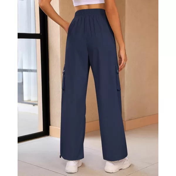 imageGRAPENT Womens Cargo Pants High Waisted Baggy Parachute Pants Elastic Waist Adjustable Drawstring Nylon Y2K TrousersDark Blue