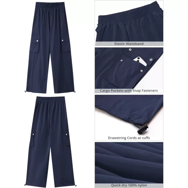 imageGRAPENT Womens Cargo Pants High Waisted Baggy Parachute Pants Elastic Waist Adjustable Drawstring Nylon Y2K TrousersDark Blue
