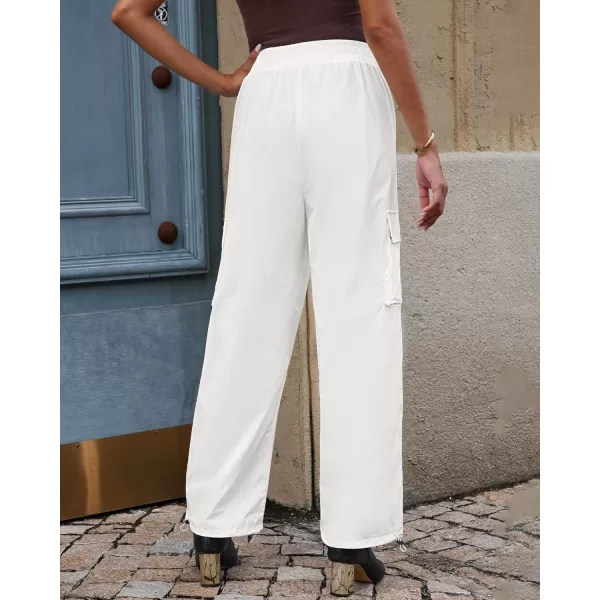 imageGRAPENT Womens Cargo Pants High Waisted Baggy Parachute Pants Elastic Waist Adjustable Drawstring Nylon Y2K TrousersOffwhite
