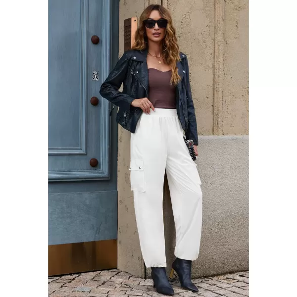 imageGRAPENT Womens Cargo Pants High Waisted Baggy Parachute Pants Elastic Waist Adjustable Drawstring Nylon Y2K TrousersOffwhite