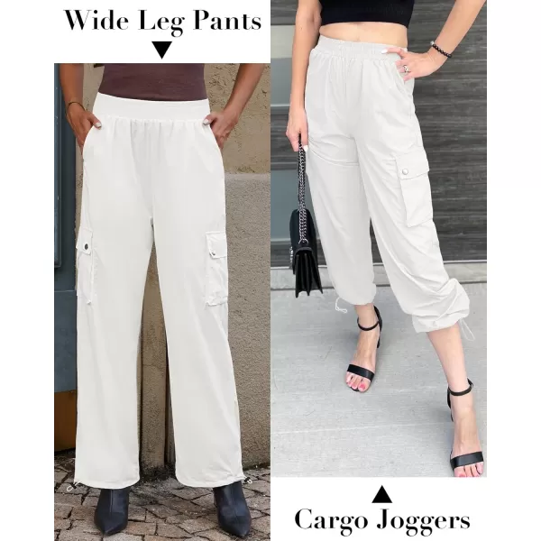 imageGRAPENT Womens Cargo Pants High Waisted Baggy Parachute Pants Elastic Waist Adjustable Drawstring Nylon Y2K TrousersOffwhite