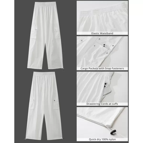 imageGRAPENT Womens Cargo Pants High Waisted Baggy Parachute Pants Elastic Waist Adjustable Drawstring Nylon Y2K TrousersOffwhite