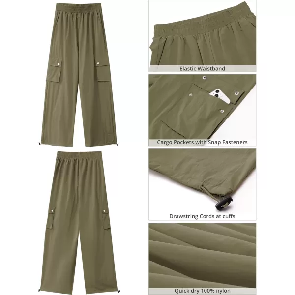 imageGRAPENT Womens Cargo Pants High Waisted Baggy Parachute Pants Elastic Waist Adjustable Drawstring Nylon Y2K TrousersOlive Green