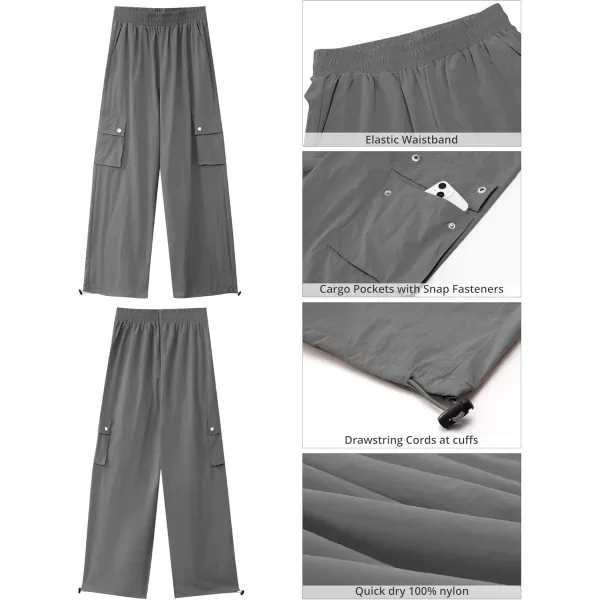 imageGRAPENT Womens Cargo Pants High Waisted Baggy Parachute Pants Elastic Waist Adjustable Drawstring Nylon Y2K TrousersSteeple Gray