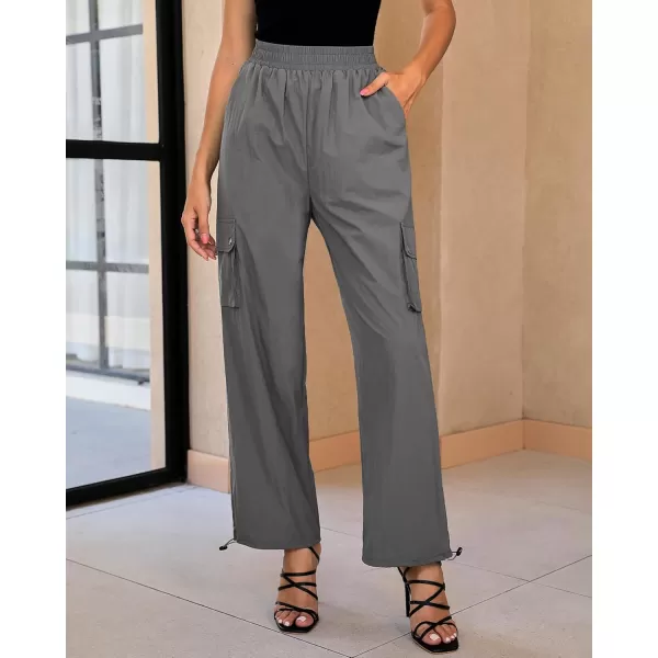 imageGRAPENT Womens Cargo Pants High Waisted Baggy Parachute Pants Elastic Waist Adjustable Drawstring Nylon Y2K TrousersSteeple Gray
