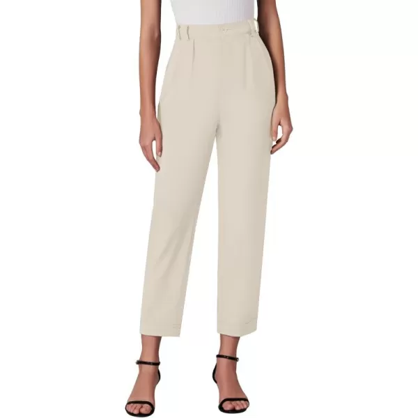 imageGRAPENT Capri Dress Pants for Women High Waisted Pleated Lightweight Straight Leg Elastic Wasit Crop Trousers Work PantsBeige