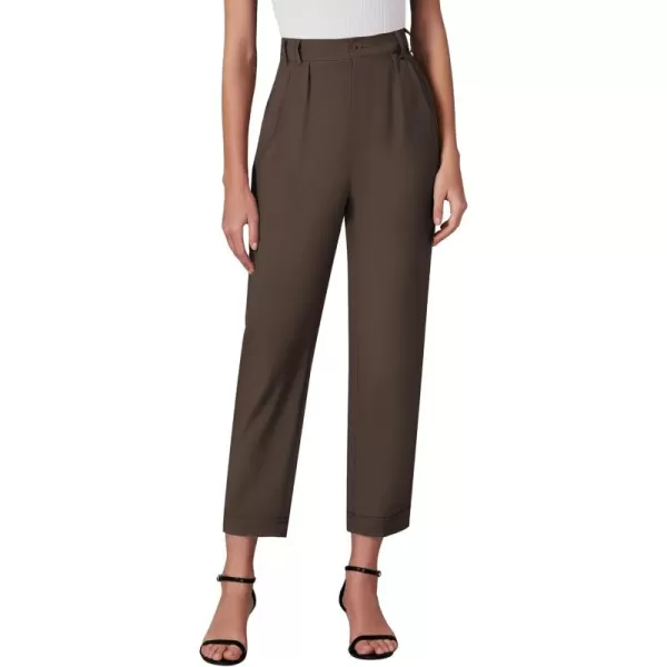 imageGRAPENT Capri Dress Pants for Women High Waisted Pleated Lightweight Straight Leg Elastic Wasit Crop Trousers Work PantsChocolate Brown
