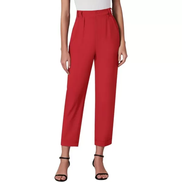 imageGRAPENT Capri Dress Pants for Women High Waisted Pleated Lightweight Straight Leg Elastic Wasit Crop Trousers Work PantsTrue Red