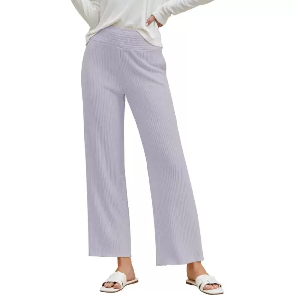 imageGRAPENT Ribbed Wide Leg Pants Woman High Waisted Pull On Lounge Fleece Knit Fall Smocked Elastic Waist Pants with PocketGrey