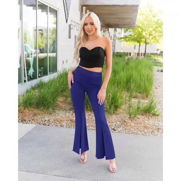 imageGRAPENT Dress Pants Wide Leg Pants for Women Flare Pants Pull On Business Casual Work Trousers Split Hem SlacksBlue Depths