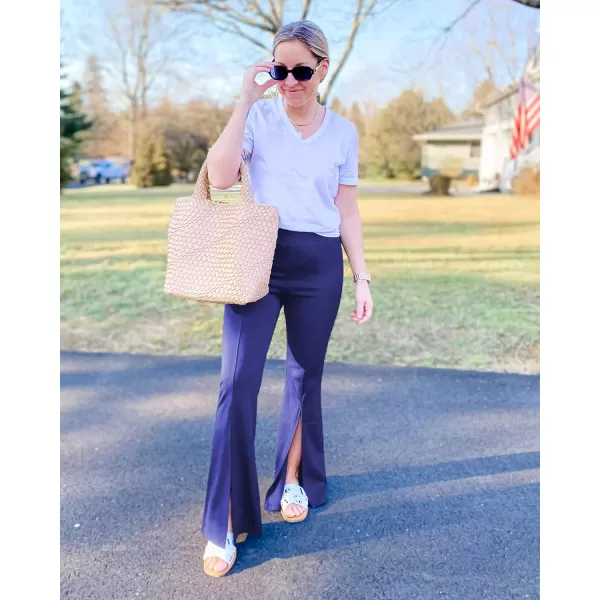 imageGRAPENT Dress Pants Wide Leg Pants for Women Flare Pants Pull On Business Casual Work Trousers Split Hem SlacksBlue Depths
