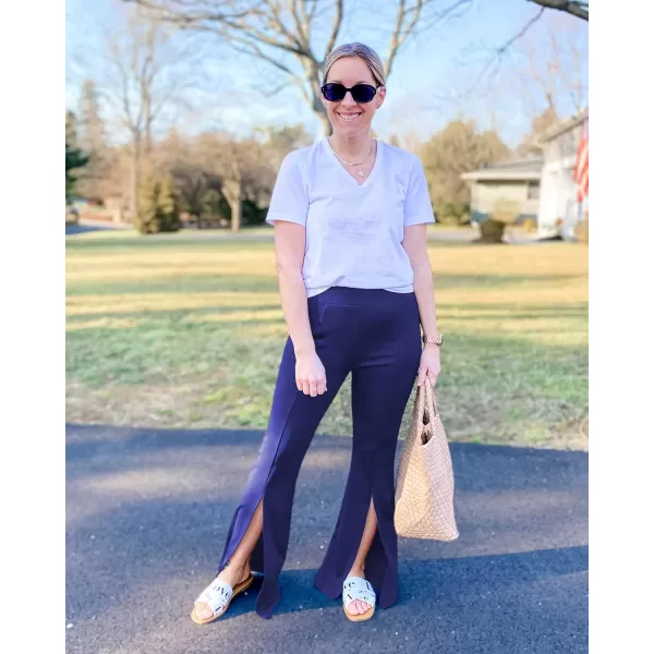 imageGRAPENT Dress Pants Wide Leg Pants for Women Flare Pants Pull On Business Casual Work Trousers Split Hem SlacksBlue Depths