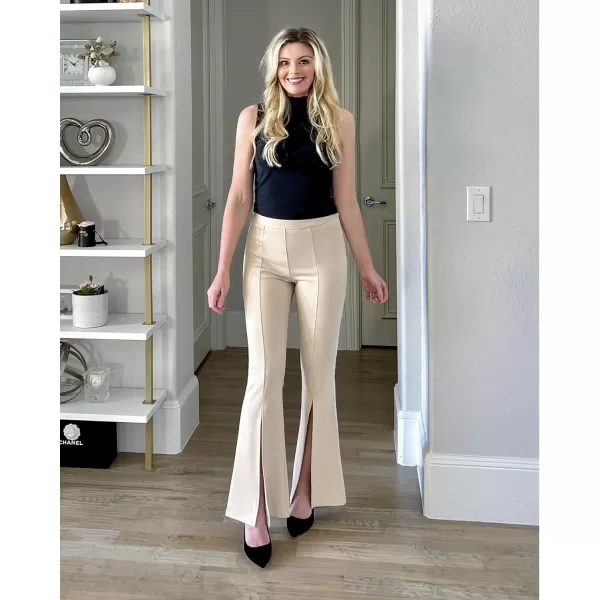 imageGRAPENT Dress Pants Wide Leg Pants for Women Flare Pants Pull On Business Casual Work Trousers Split Hem SlacksButtercream