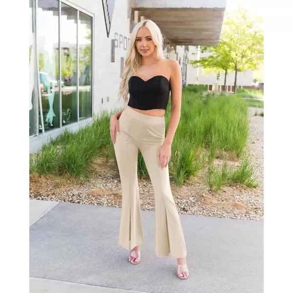 imageGRAPENT Dress Pants Wide Leg Pants for Women Flare Pants Pull On Business Casual Work Trousers Split Hem SlacksButtercream