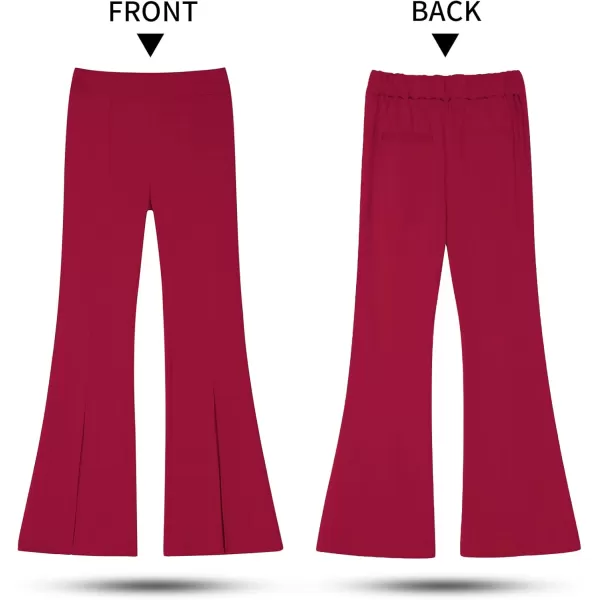 imageGRAPENT Dress Pants Wide Leg Pants for Women Flare Pants Pull On Business Casual Work Trousers Split Hem SlacksHaute Red