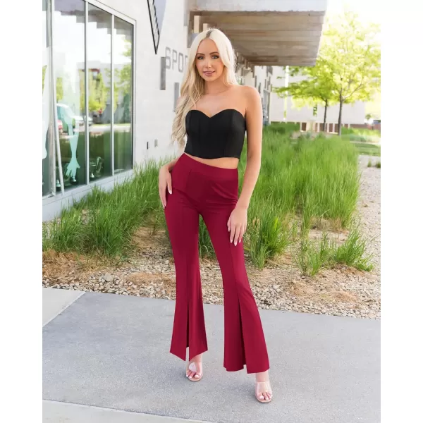 imageGRAPENT Dress Pants Wide Leg Pants for Women Flare Pants Pull On Business Casual Work Trousers Split Hem SlacksHaute Red