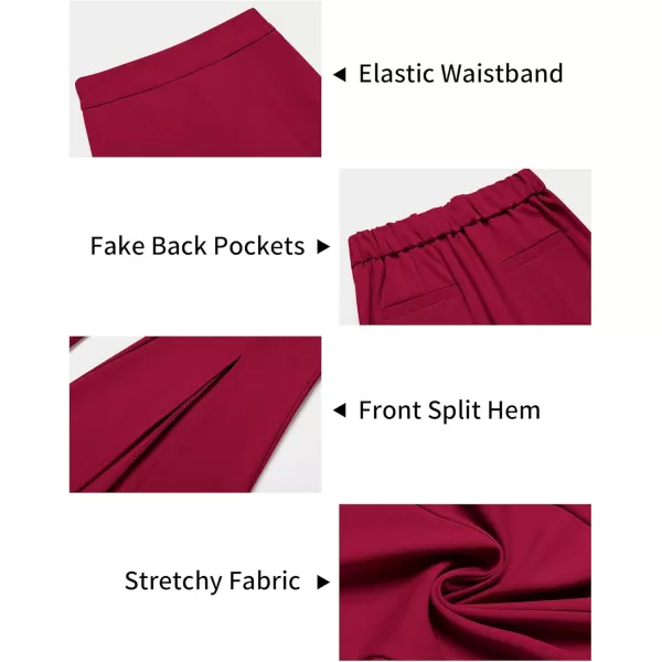 imageGRAPENT Dress Pants Wide Leg Pants for Women Flare Pants Pull On Business Casual Work Trousers Split Hem SlacksHaute Red