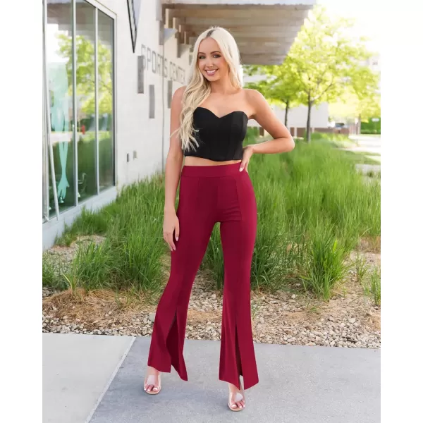 imageGRAPENT Dress Pants Wide Leg Pants for Women Flare Pants Pull On Business Casual Work Trousers Split Hem SlacksHaute Red