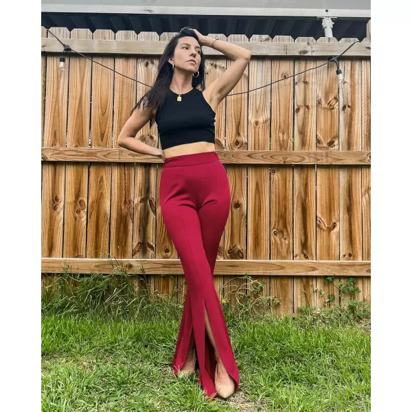 imageGRAPENT Dress Pants Wide Leg Pants for Women Flare Pants Pull On Business Casual Work Trousers Split Hem SlacksHaute Red