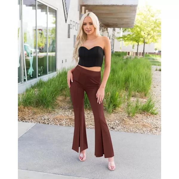 imageGRAPENT Dress Pants Wide Leg Pants for Women Flare Pants Pull On Business Casual Work Trousers Split Hem SlacksMadder Brown