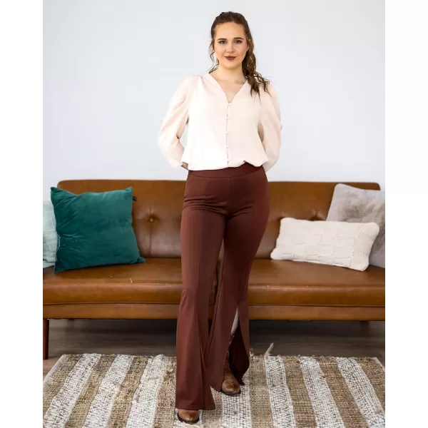 imageGRAPENT Dress Pants Wide Leg Pants for Women Flare Pants Pull On Business Casual Work Trousers Split Hem SlacksMadder Brown