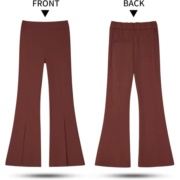 imageGRAPENT Dress Pants Wide Leg Pants for Women Flare Pants Pull On Business Casual Work Trousers Split Hem SlacksMadder Brown