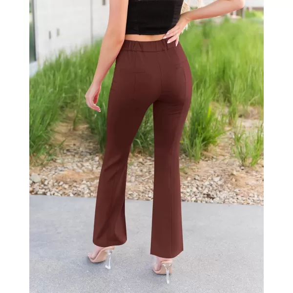 imageGRAPENT Dress Pants Wide Leg Pants for Women Flare Pants Pull On Business Casual Work Trousers Split Hem SlacksMadder Brown