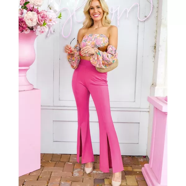 imageGRAPENT Dress Pants Wide Leg Pants for Women Flare Pants Pull On Business Casual Work Trousers Split Hem SlacksMagenta