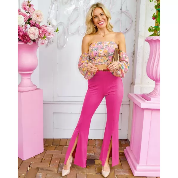 imageGRAPENT Dress Pants Wide Leg Pants for Women Flare Pants Pull On Business Casual Work Trousers Split Hem SlacksMagenta