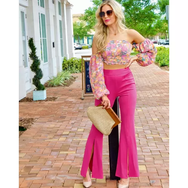 imageGRAPENT Dress Pants Wide Leg Pants for Women Flare Pants Pull On Business Casual Work Trousers Split Hem SlacksMagenta