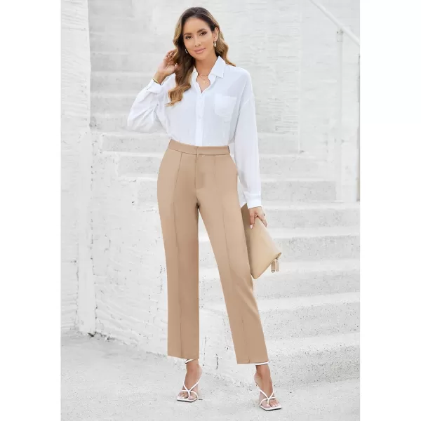 imageGRAPENT Dress Pants Women High Waisted Work Pants Dressy Casual Straight Leg Elastic Waist Cropped Trousers Ankle SlacksBeige