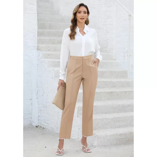 imageGRAPENT Dress Pants Women High Waisted Work Pants Dressy Casual Straight Leg Elastic Waist Cropped Trousers Ankle SlacksBeige
