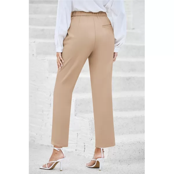 imageGRAPENT Dress Pants Women High Waisted Work Pants Dressy Casual Straight Leg Elastic Waist Cropped Trousers Ankle SlacksBeige