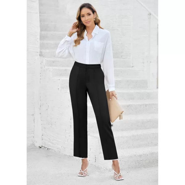 imageGRAPENT Dress Pants Women High Waisted Work Pants Dressy Casual Straight Leg Elastic Waist Cropped Trousers Ankle SlacksBlack