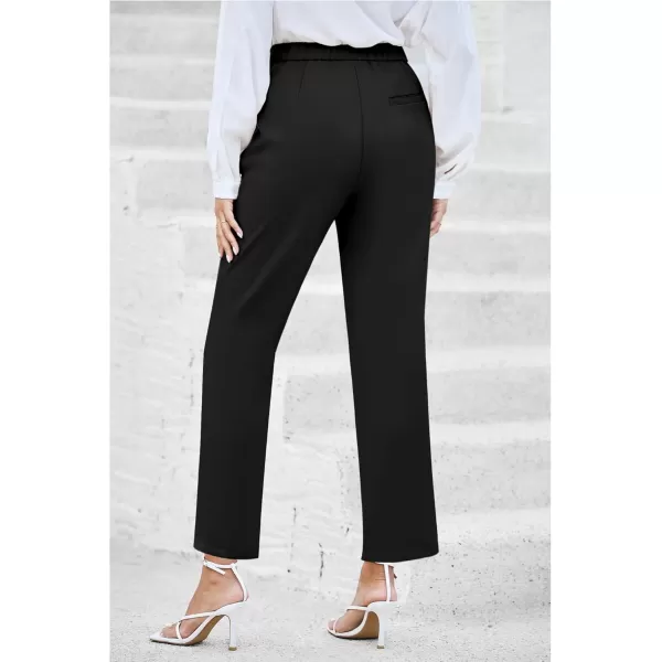 imageGRAPENT Dress Pants Women High Waisted Work Pants Dressy Casual Straight Leg Elastic Waist Cropped Trousers Ankle SlacksBlack