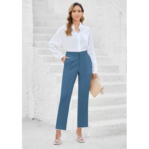 imageGRAPENT Dress Pants Women High Waisted Work Pants Dressy Casual Straight Leg Elastic Waist Cropped Trousers Ankle SlacksBluesteel