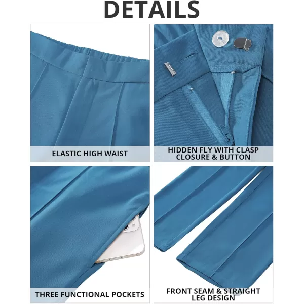 imageGRAPENT Dress Pants Women High Waisted Work Pants Dressy Casual Straight Leg Elastic Waist Cropped Trousers Ankle SlacksBluesteel