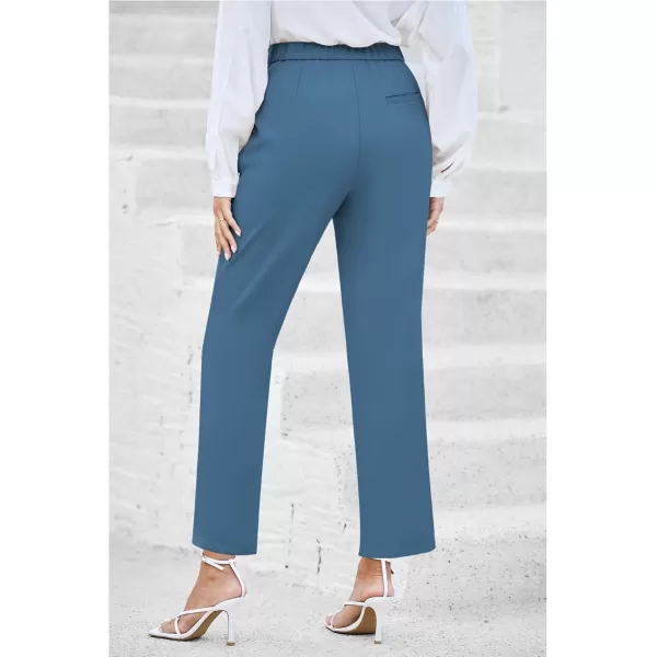 imageGRAPENT Dress Pants Women High Waisted Work Pants Dressy Casual Straight Leg Elastic Waist Cropped Trousers Ankle SlacksBluesteel