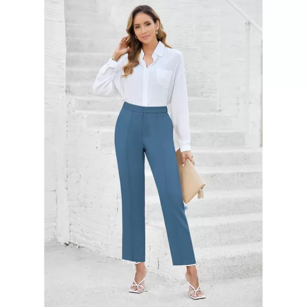 imageGRAPENT Dress Pants Women High Waisted Work Pants Dressy Casual Straight Leg Elastic Waist Cropped Trousers Ankle SlacksBluesteel