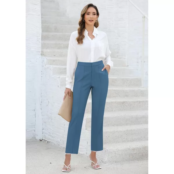 imageGRAPENT Dress Pants Women High Waisted Work Pants Dressy Casual Straight Leg Elastic Waist Cropped Trousers Ankle SlacksBluesteel