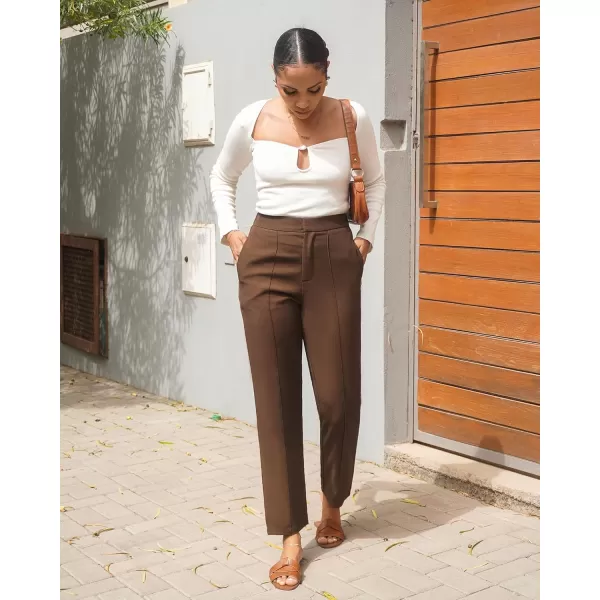 imageGRAPENT Dress Pants Women High Waisted Work Pants Dressy Casual Straight Leg Elastic Waist Cropped Trousers Ankle SlacksBrown