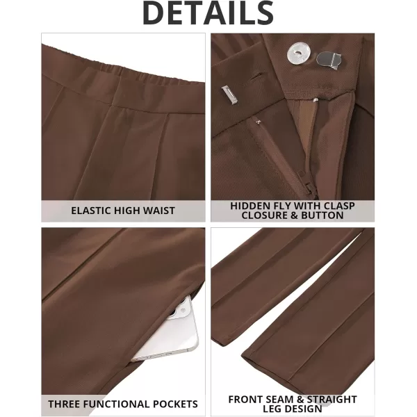 imageGRAPENT Dress Pants Women High Waisted Work Pants Dressy Casual Straight Leg Elastic Waist Cropped Trousers Ankle SlacksBrown